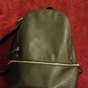 Women black leather backpack purse
